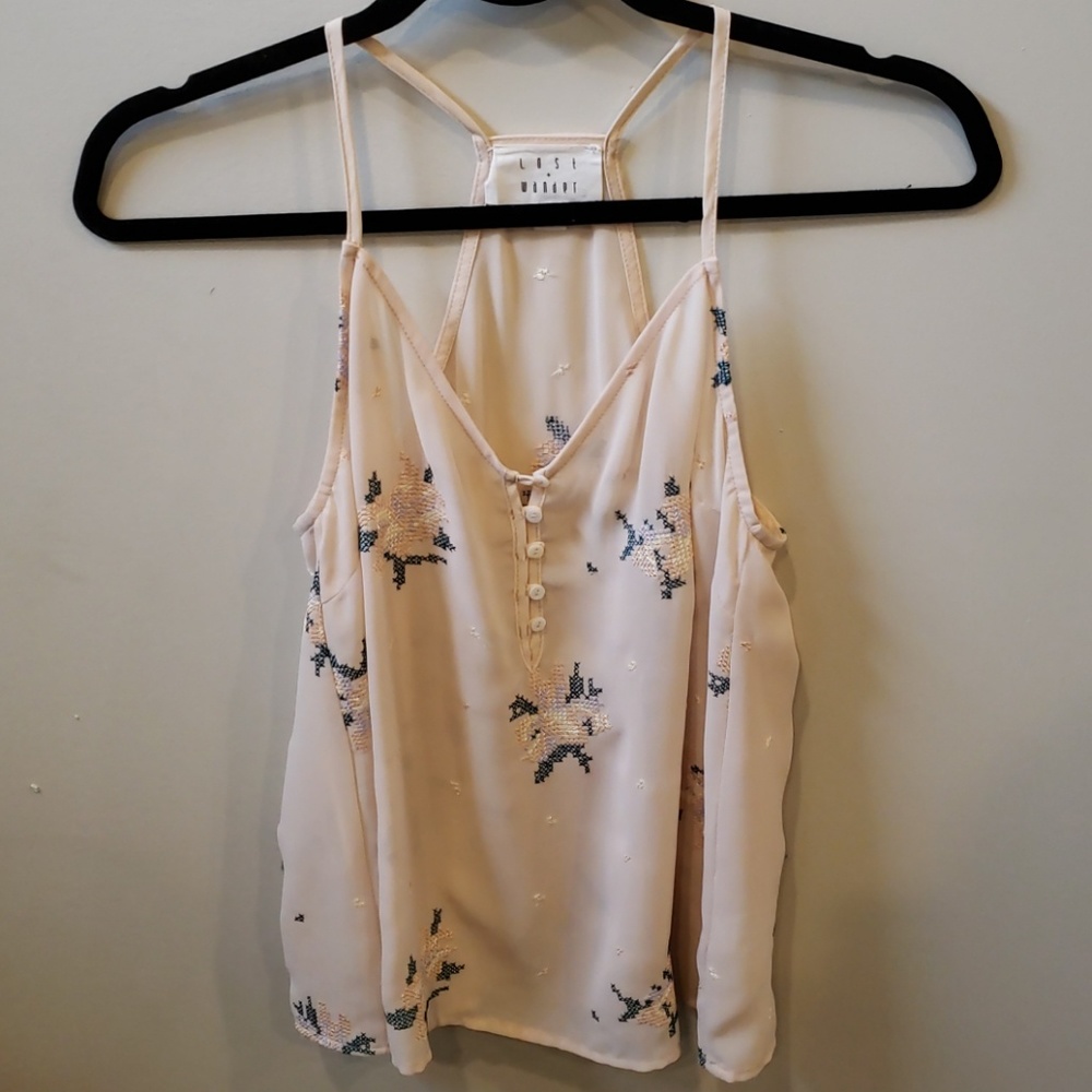 Sheer racerback blush floral tank. Size small